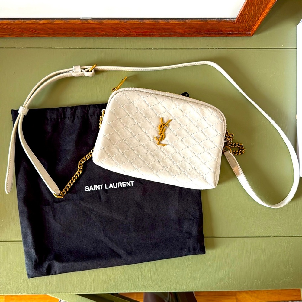 YSL Gaby Zippered Pouch in Lambskin - Blanc Vintage